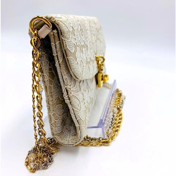 Auth Dolce & Gabbana Floral Lace Taormina Clutch Gold Silver Chains Straps - Picture 10 of 16